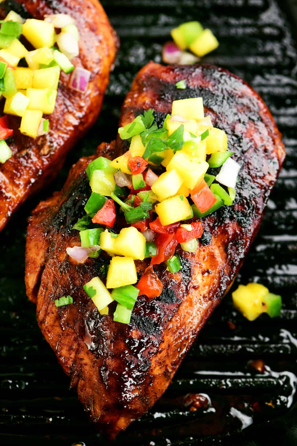 grilled mango chicken in grill pan