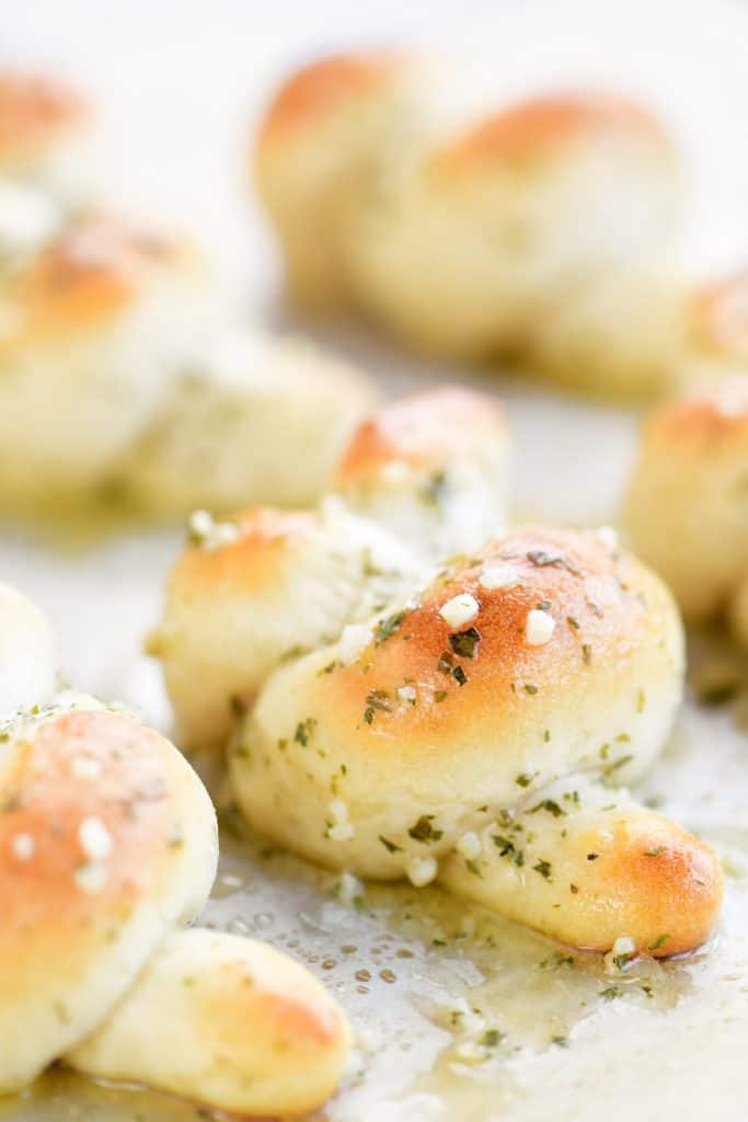 two ingredient dough garlic knot with butter and seasonings on top