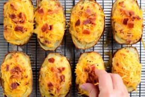 top twice baked potatoes with bacon bits