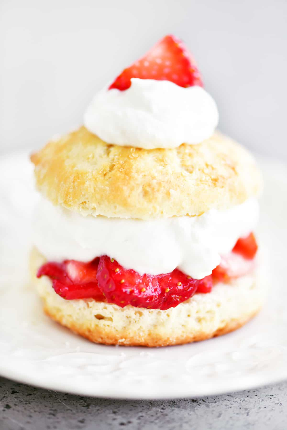 Bisquick strawberry shortcake on a white plate.