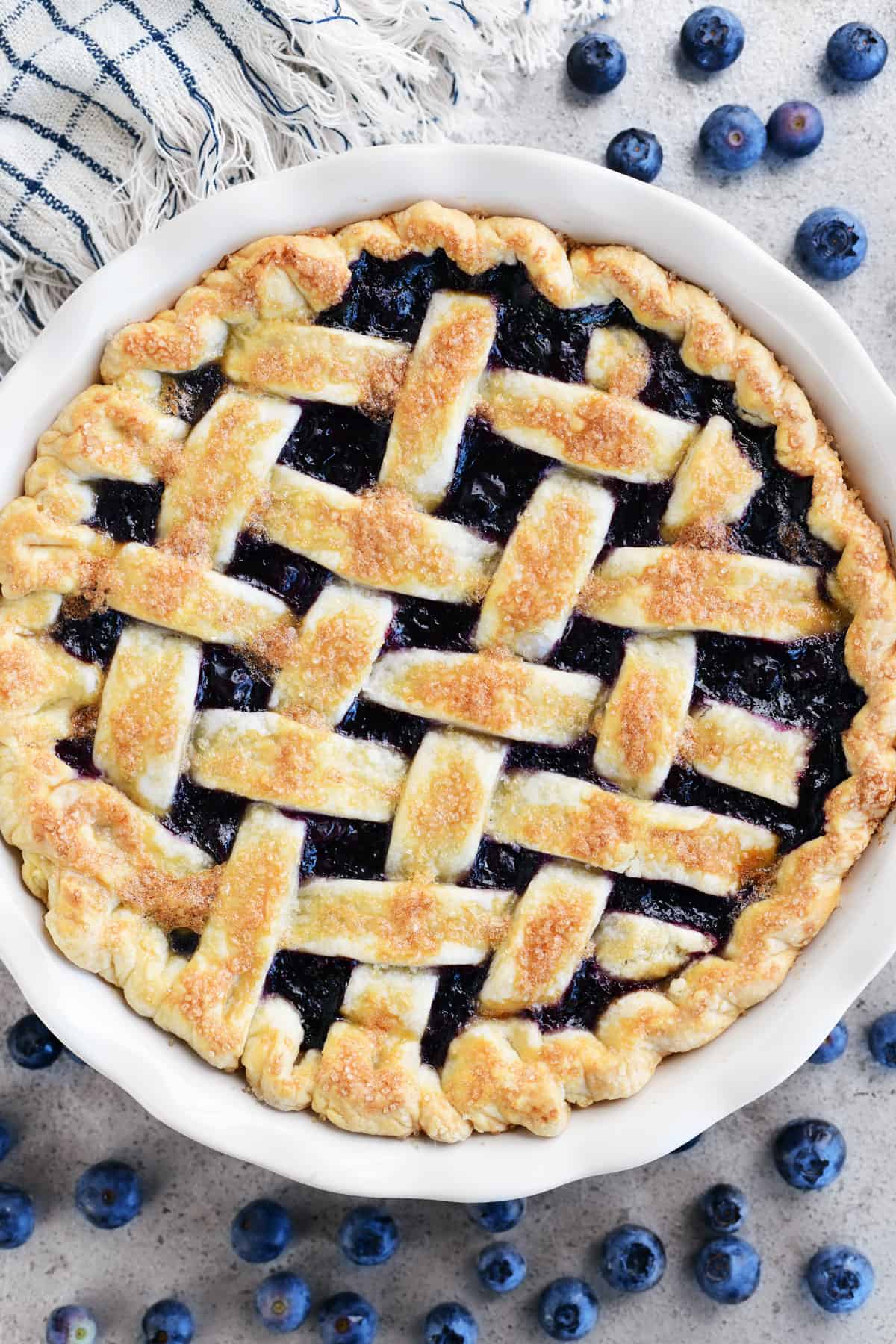 blueberry pie with a lattice top crust