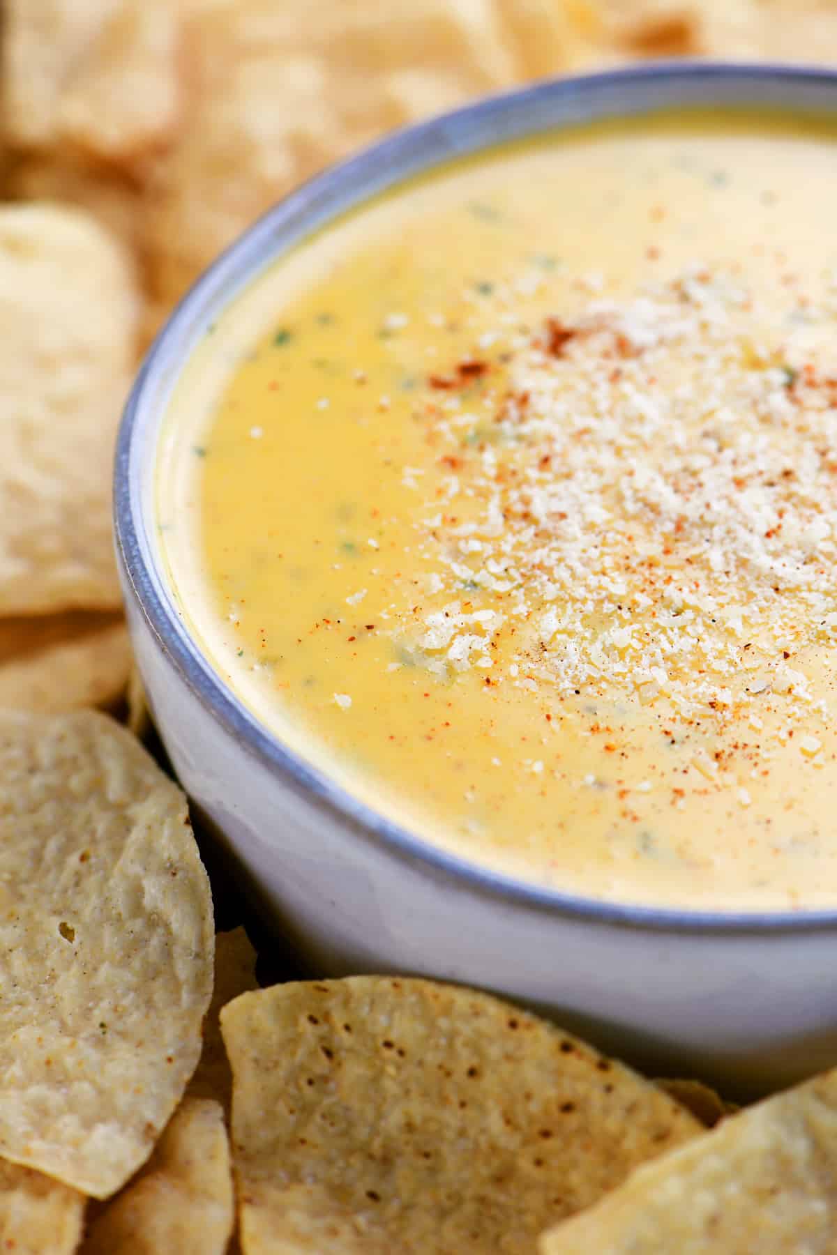 a bowl of restaurant style queso