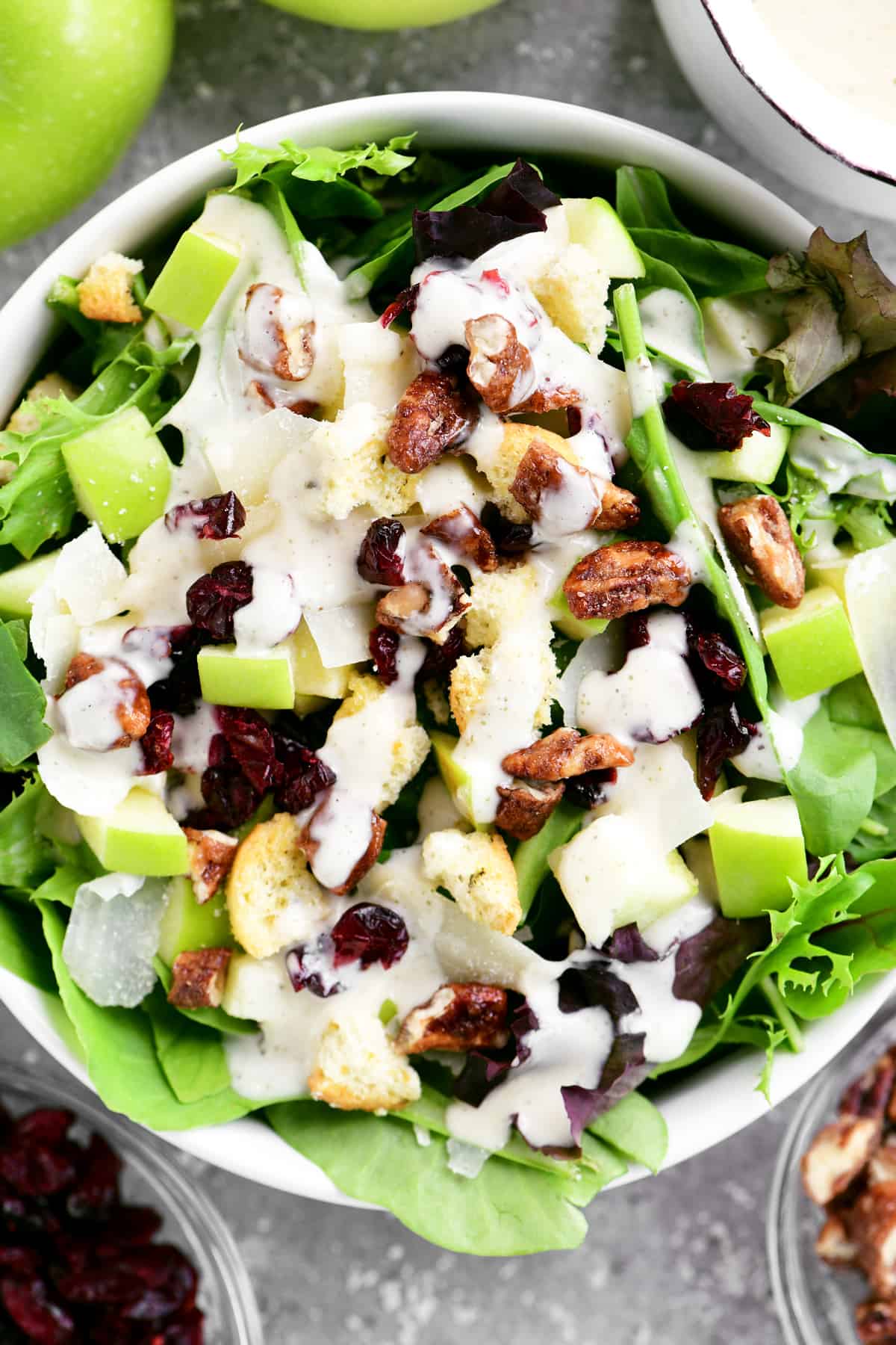 top down view of apple cranberry salad