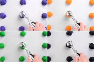 scooping balls of colored dough