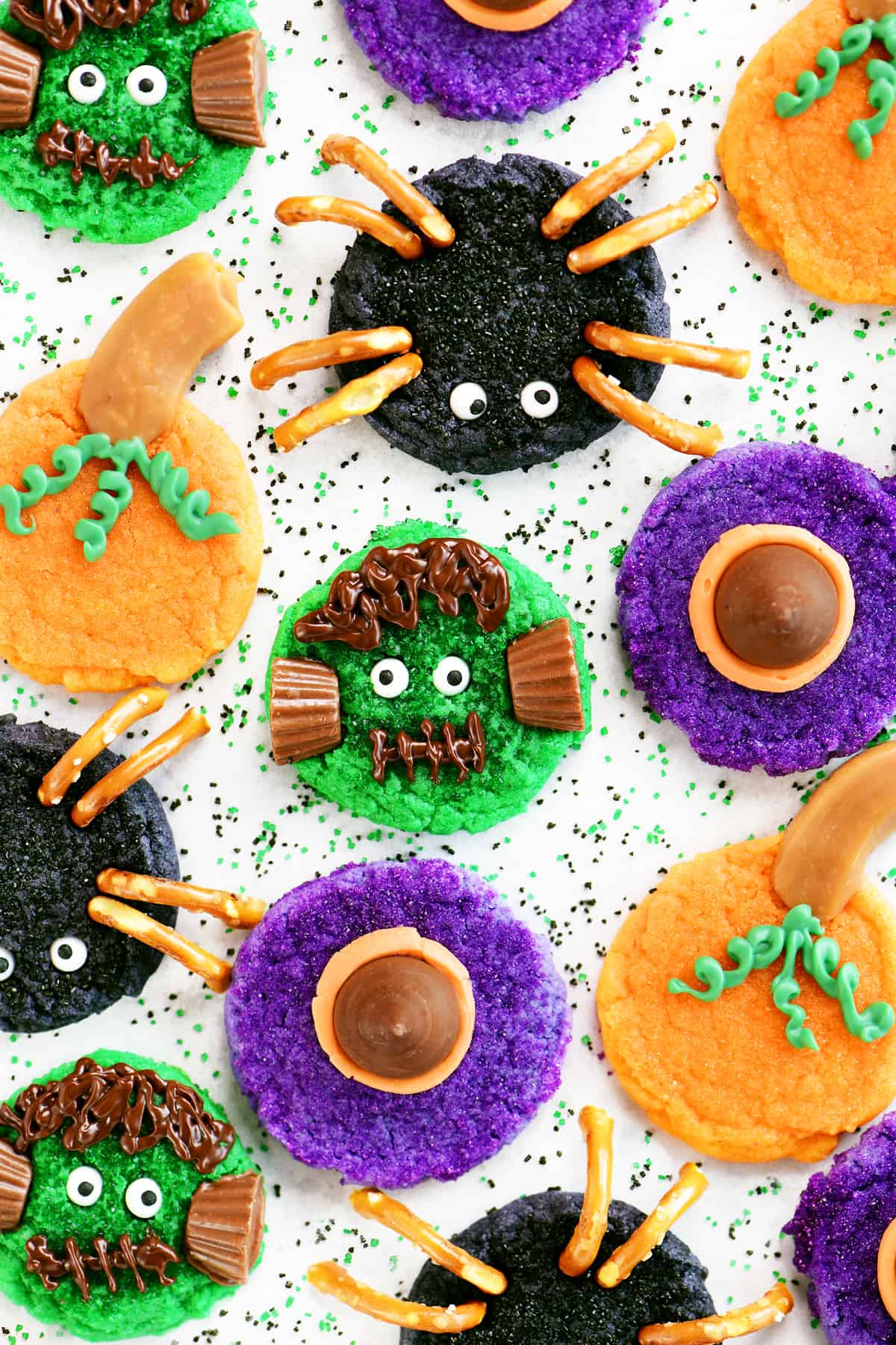 four kinds of decorated Halloween cookies