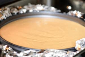 pumpkin cheesecake in the oven