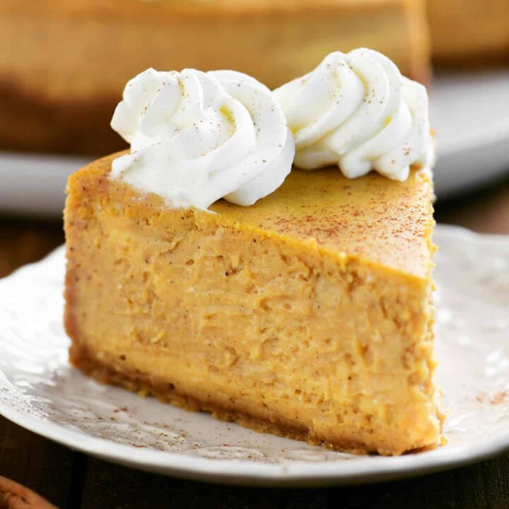 pumpkin cheesecake slice close up