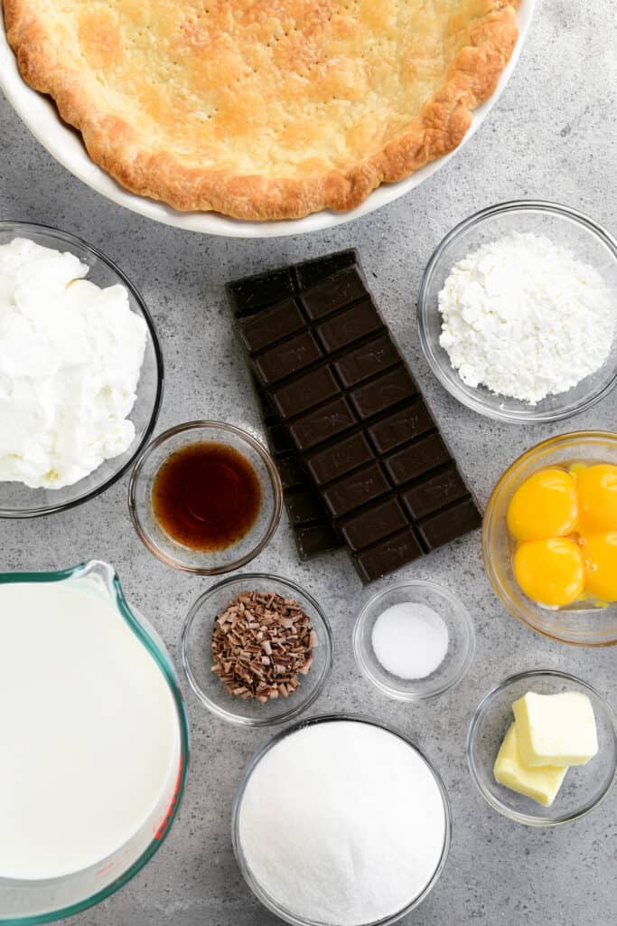Ingredients for a chocolate pie