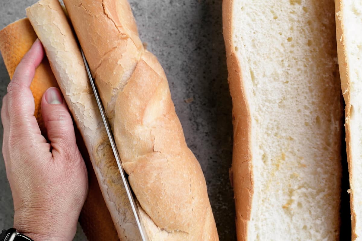 slice french bread in half