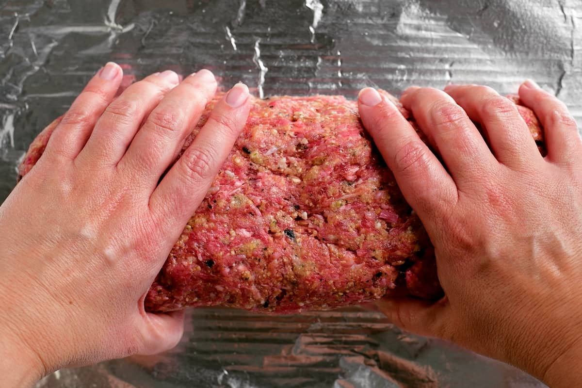 forming a the meatloaf on a foil lined pan