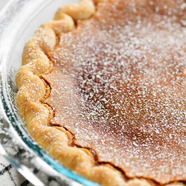 baked chess pie dusted with powdered sugar