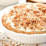 a pie with toasted coconut shavings on top