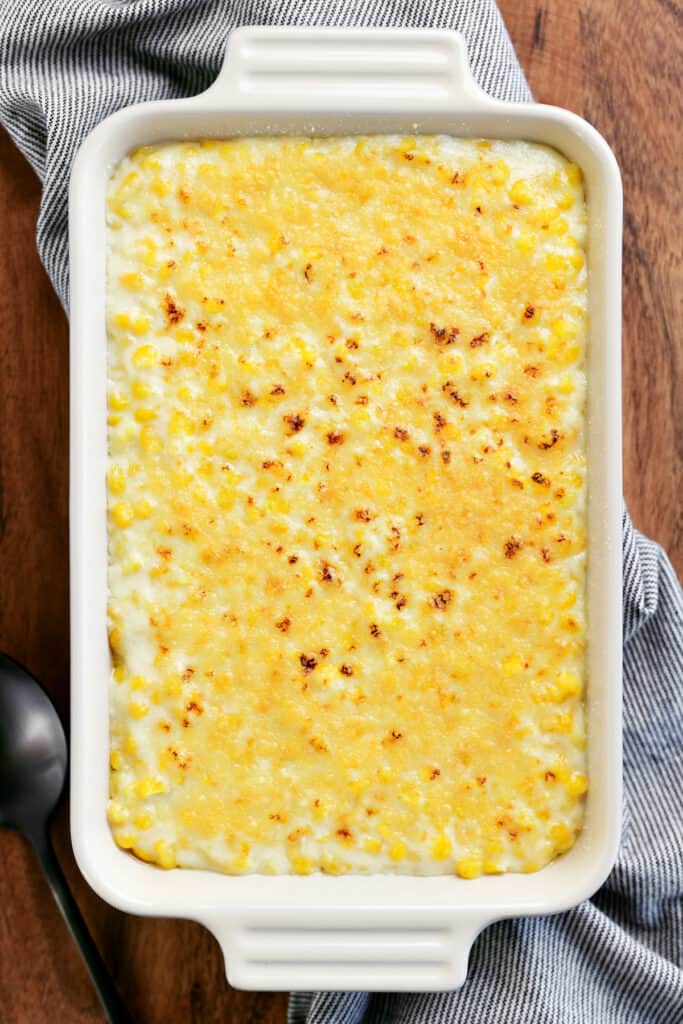 creamed corn in a baking dish