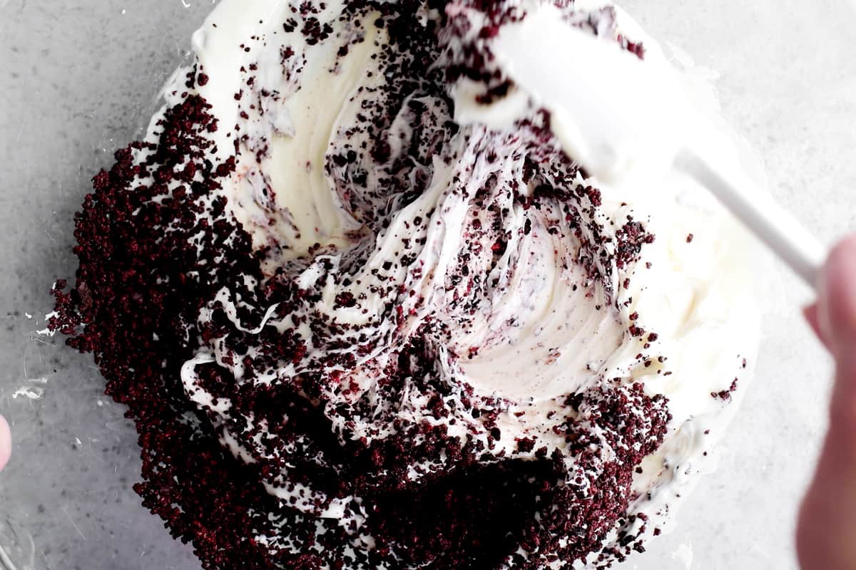 mix in frosting and crushed oreos