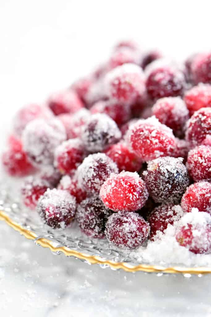 a plate of sugared cranberries