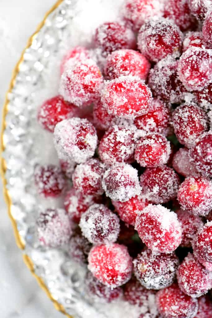 sugar coated cranberries on a plate
