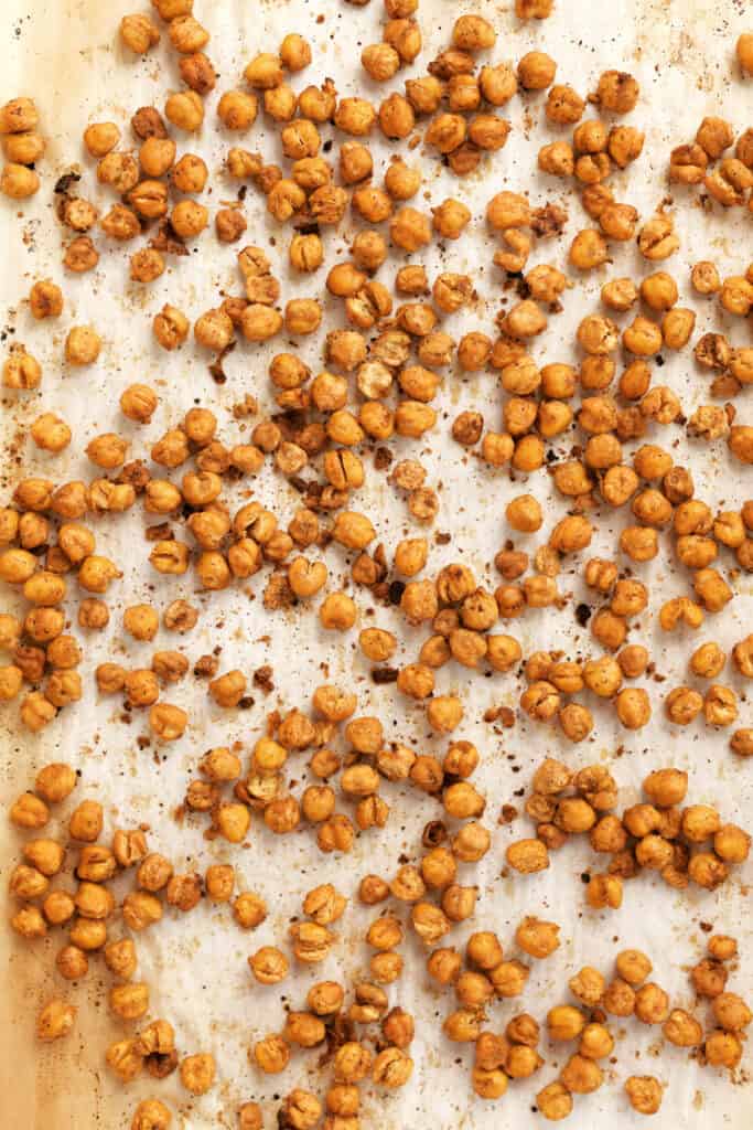 roasted chickpeas on parchment paper