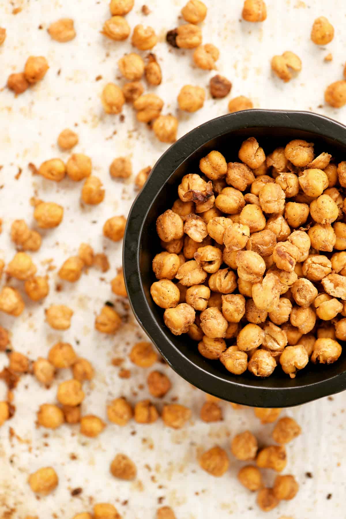 black bowl with roasted chickpeas