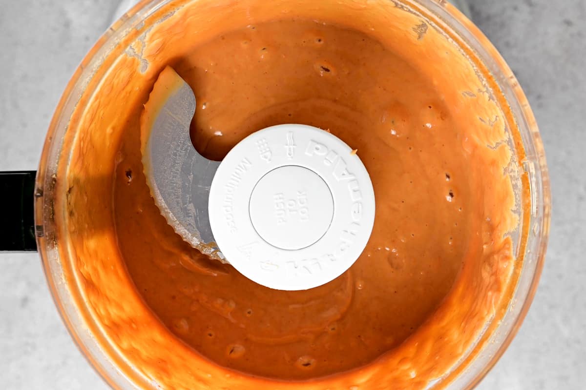 blended peanut sauce in food processor