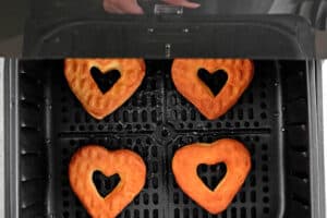 heart shaped donuts coming out of the air fryer