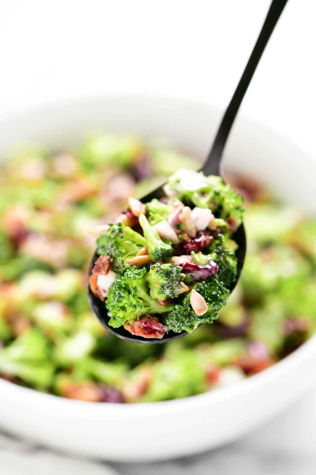 a spoonful of broccoli salad