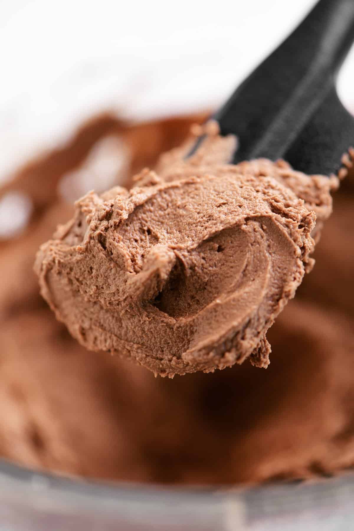 chocolate buttercream frosting on a spatula