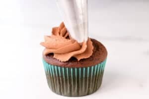 piping frosting onto a cupcake