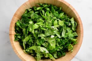 lettuce in a wooden salad bowl