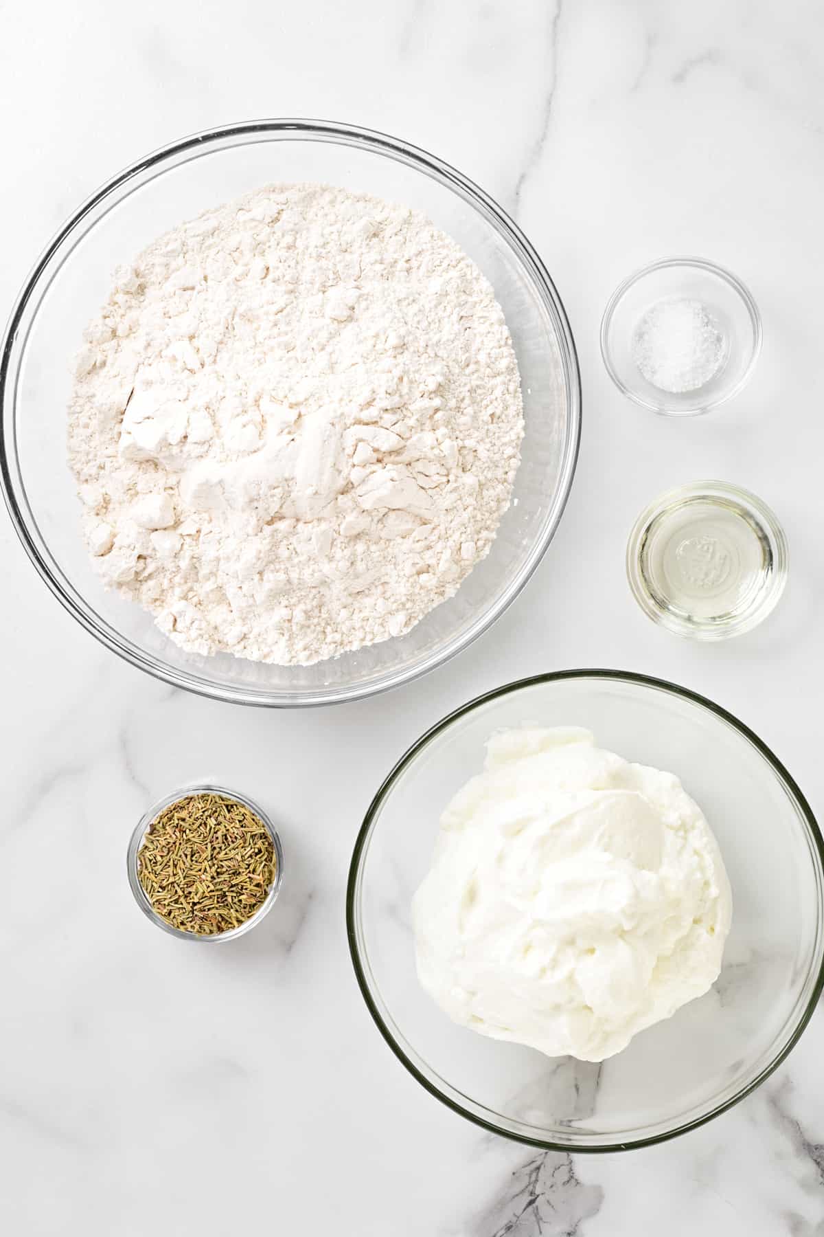 ingredients for making two-ingredient dough rosemary bread