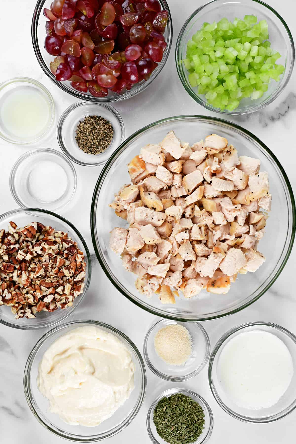 ingredients on bowls in a counter.