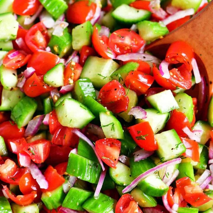 Tomato cucumber salad with onions.