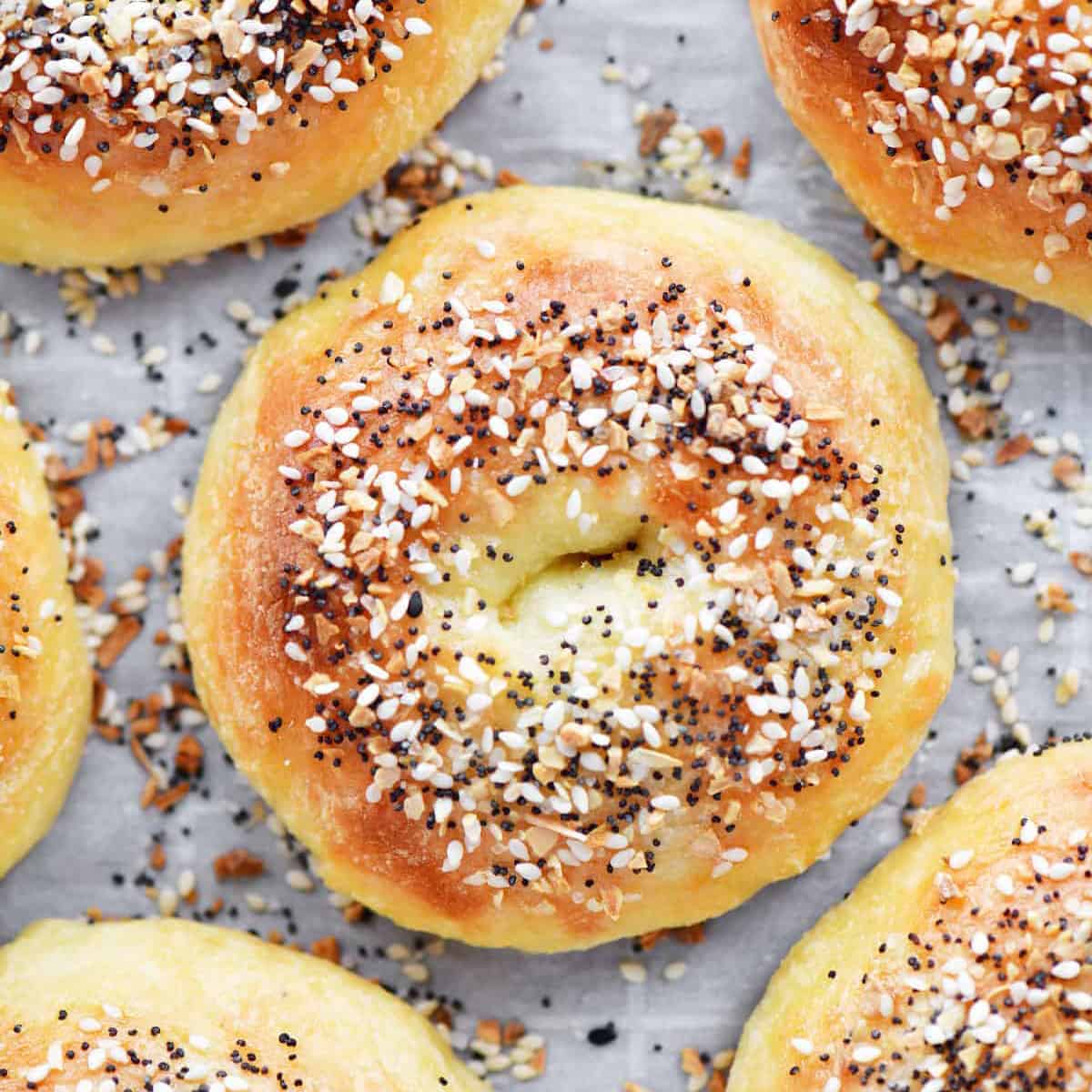 top down view of low carb bagels.