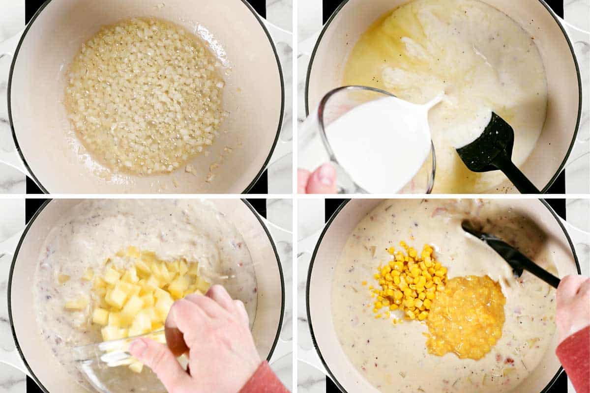 Steps to making corn chowder.