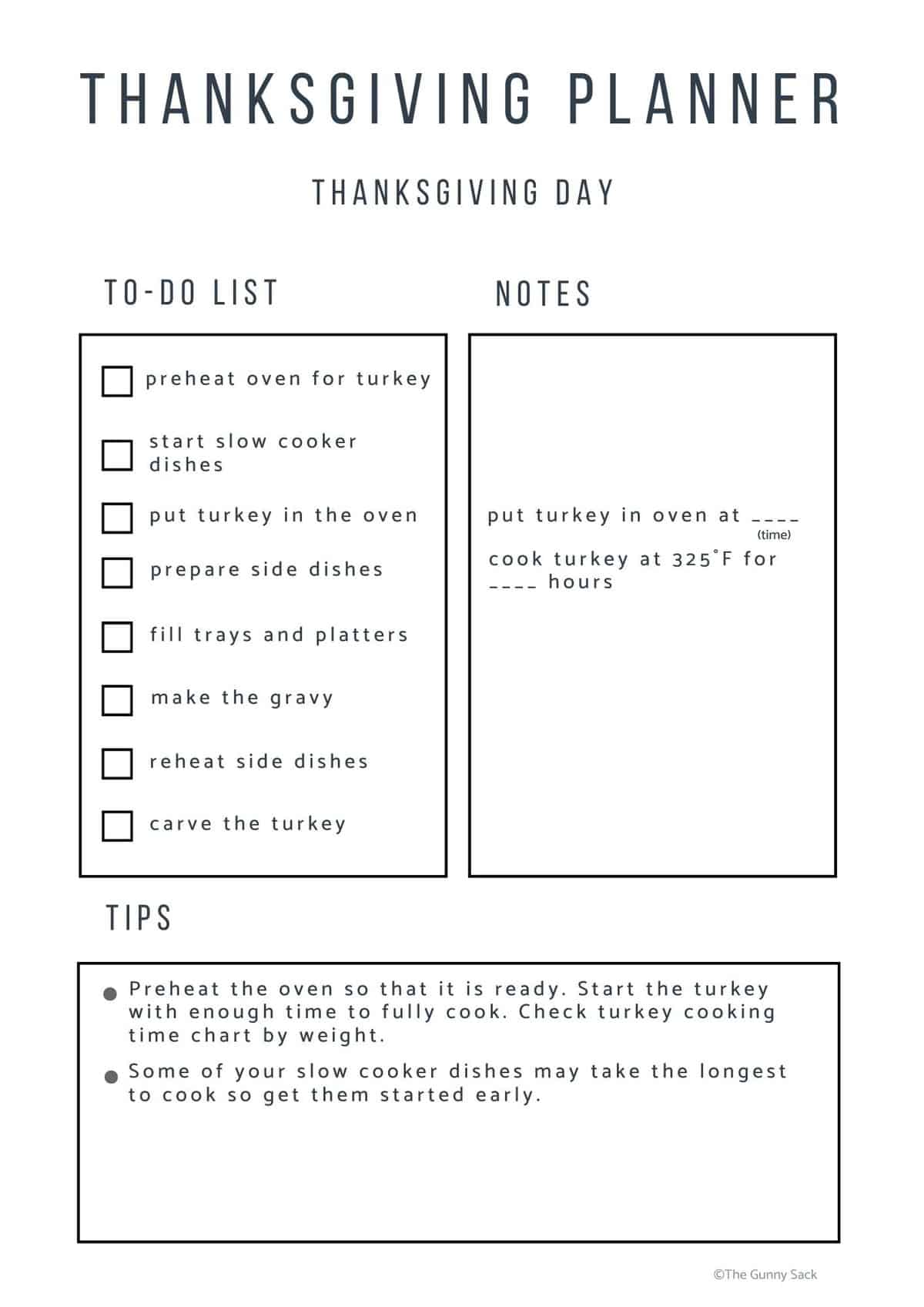 Thanksgiving Day page of planner.