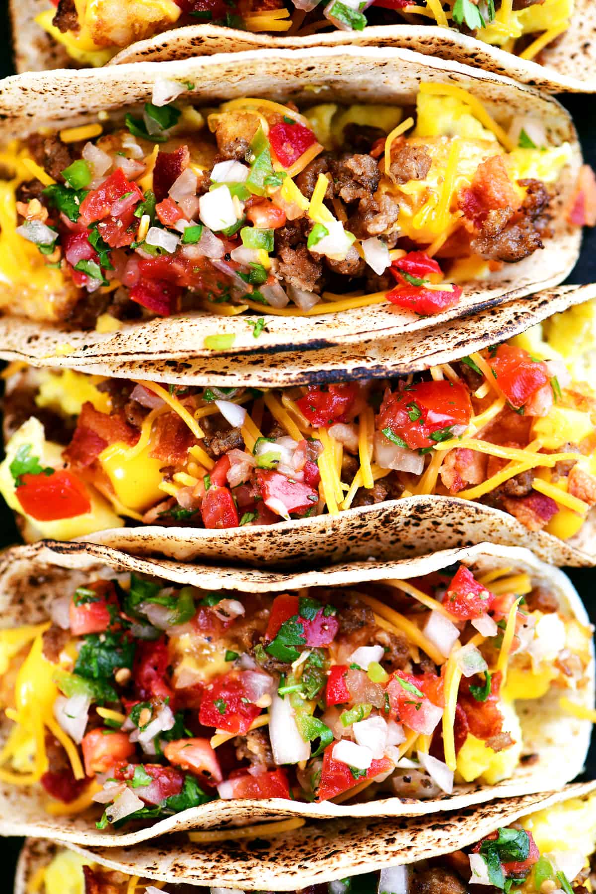 a topdown view of breakfast tacos.