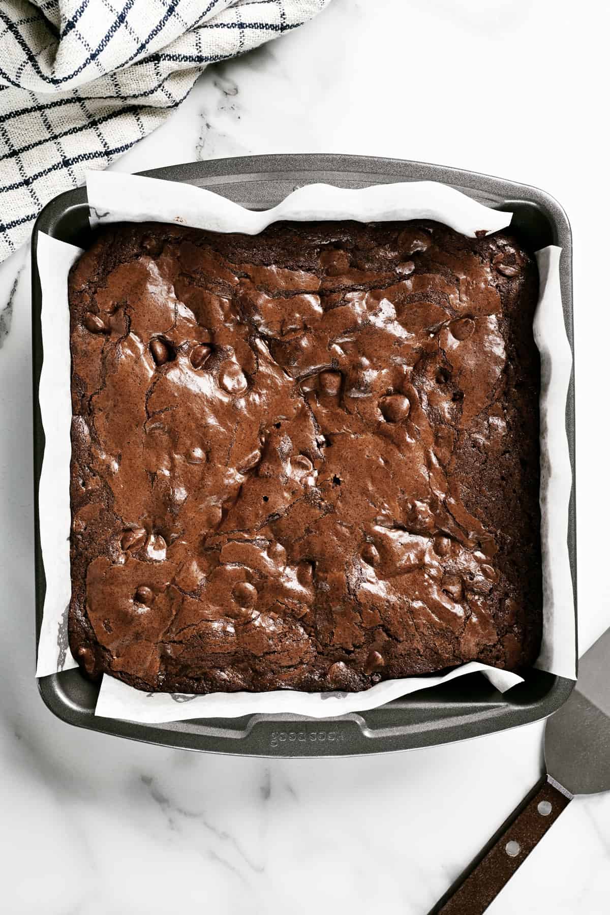 homemade brownies in a pan.