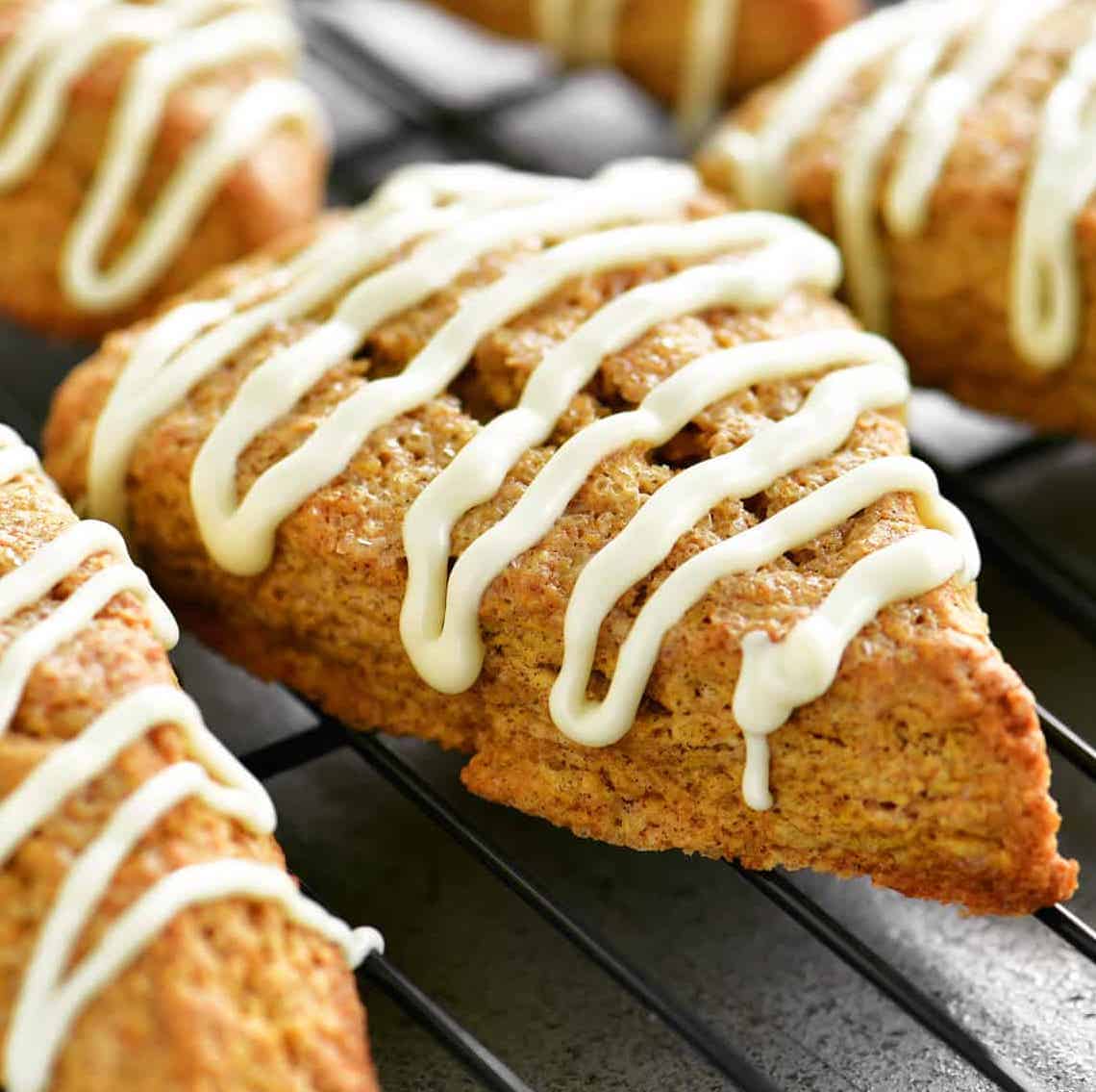 pumpkin scone with frosting.