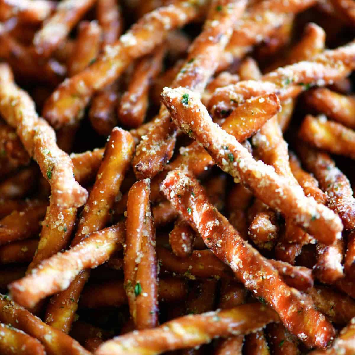 spicy pretzels in a stack.
