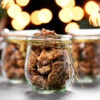 candied pecans in mason jars with gold string