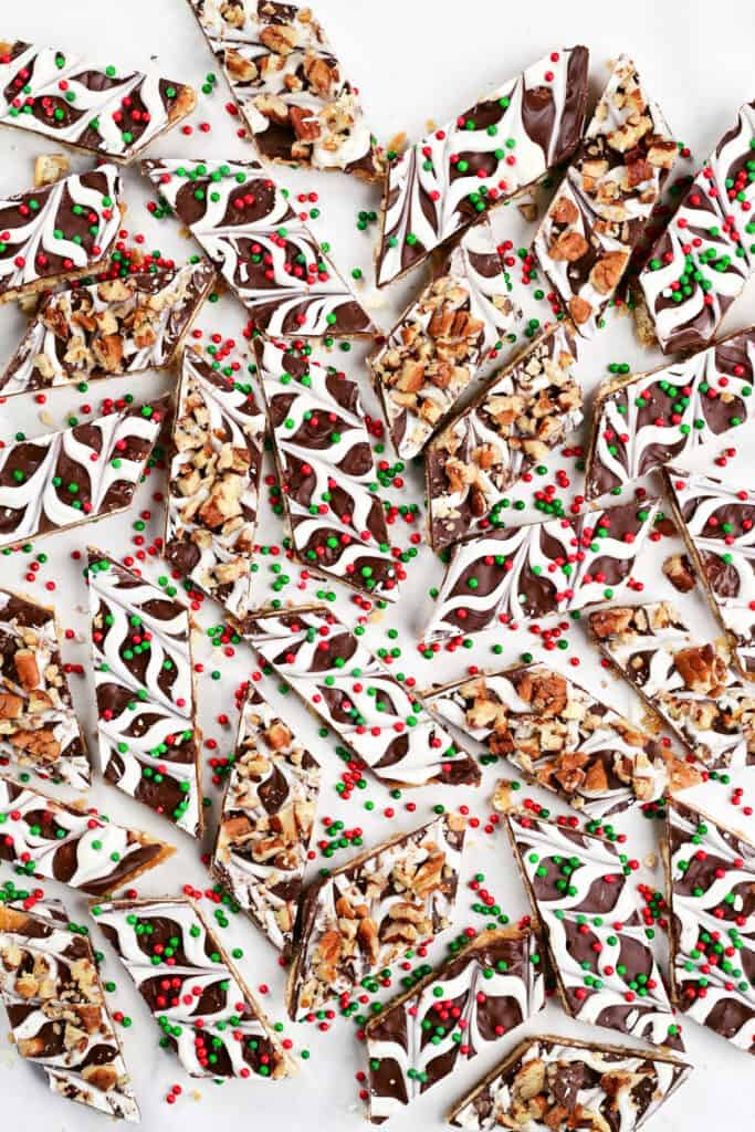 pieces of Christmas crack with toppings.