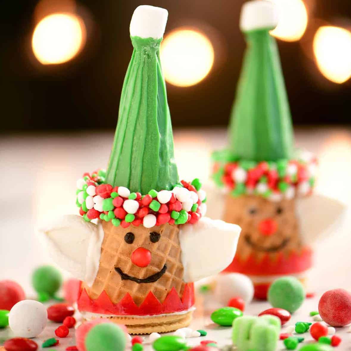 cones decorated as christmas elves.