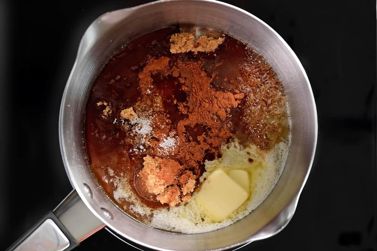 saucepan with boiling syrup.