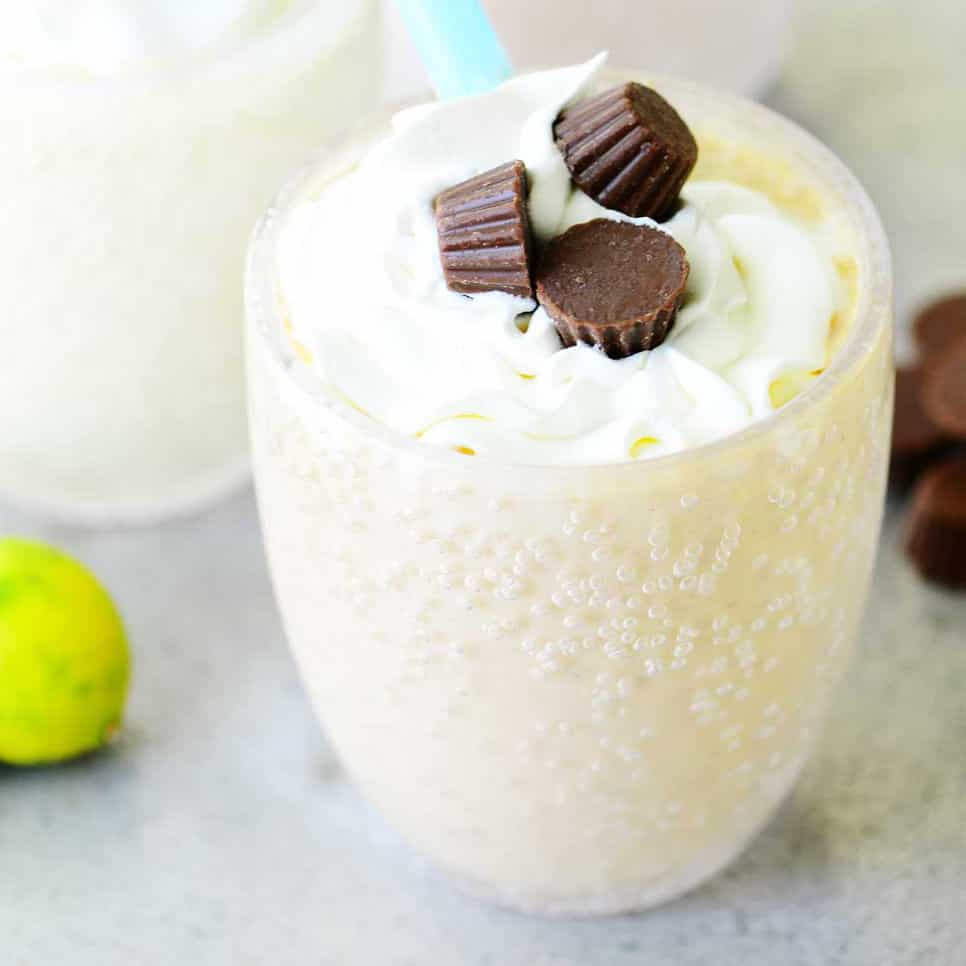 peanut butter pie shake in a cup.