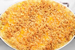 casserole with crumbled ritz crackers on top