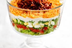 salad in a trifle bowl.