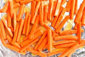 Glazed carrots on a pan.