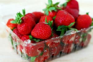 Package of fresh strawberries.