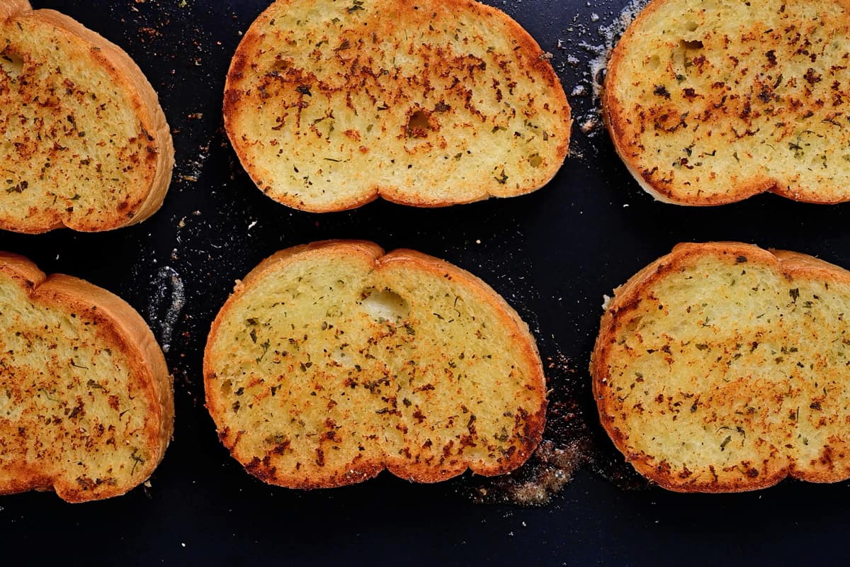 grilled Texas toast on a griddle.