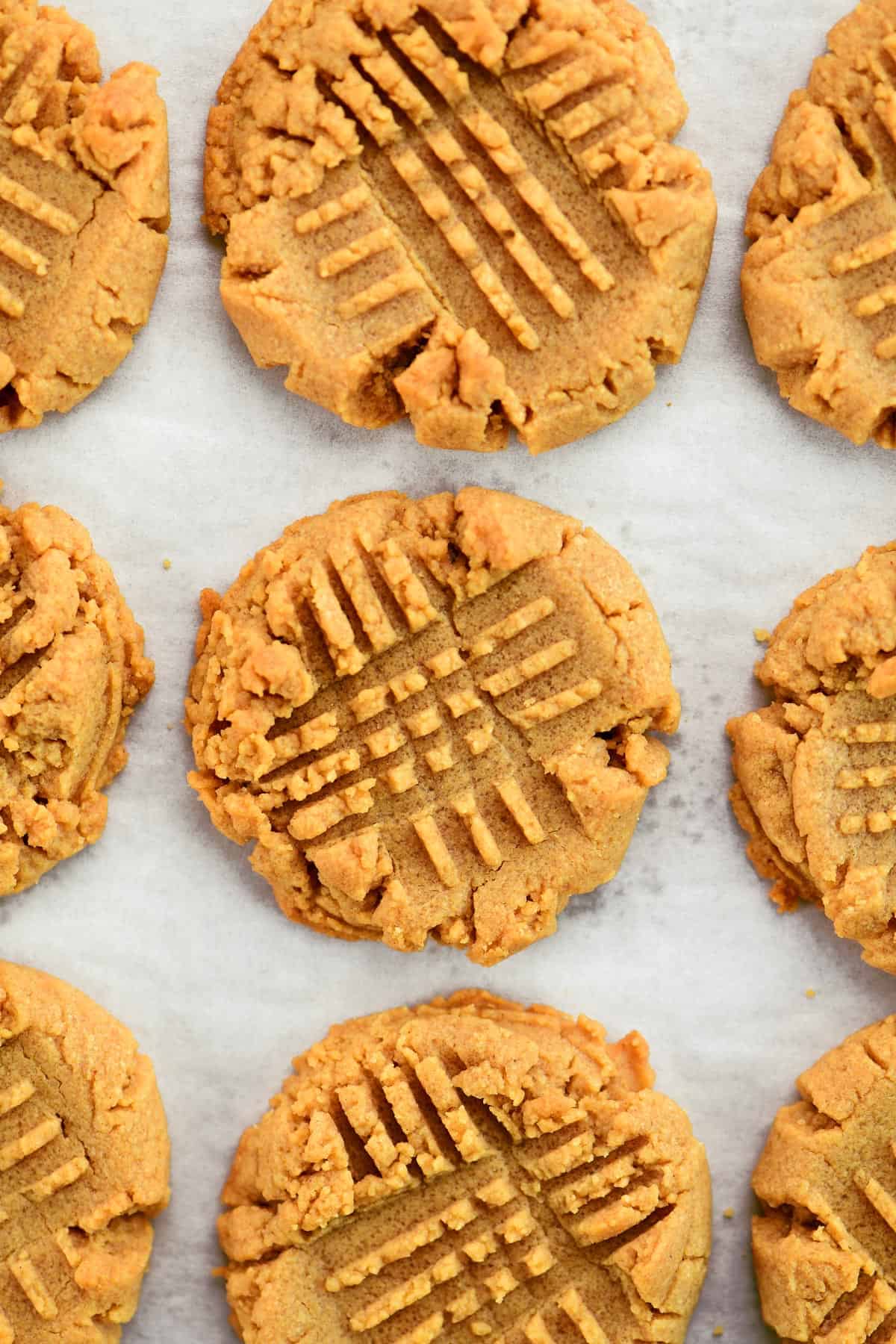 Baked 4-ingredient peanut butter cookies.