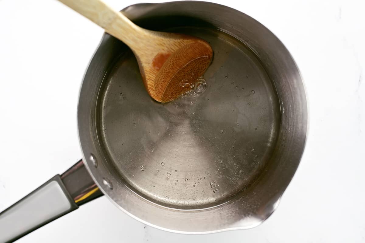 Boiling liquid in a saucepan.
